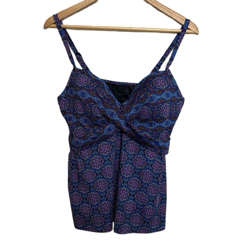 Miraclesuit Danube Bleu Allura Tankini‎ Spaghetti Straps Size 10 NWOT